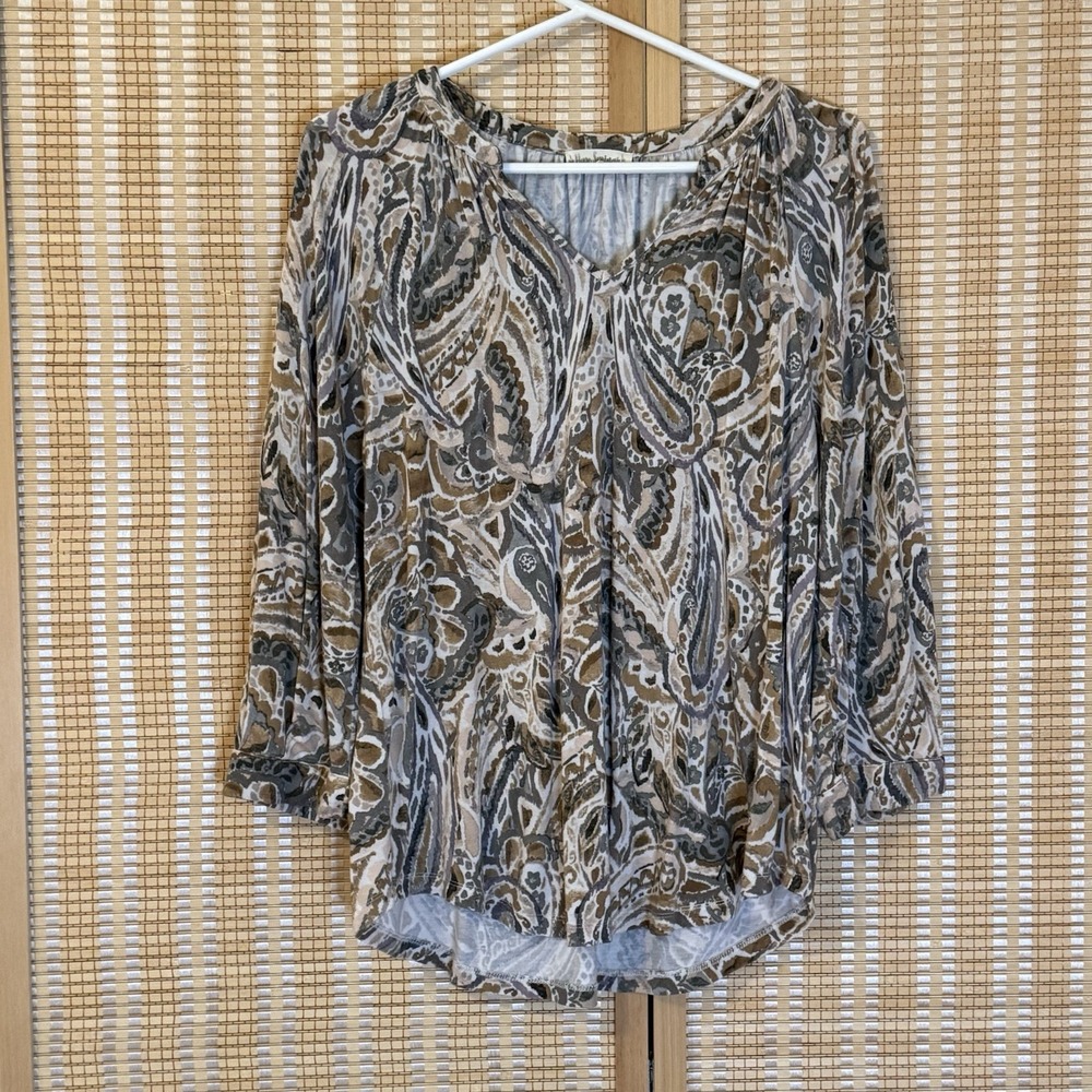 Hope‎ Springs Womens L Top Multicolor 3/4 Sleeve Boho Lagenlook Artsy Casual